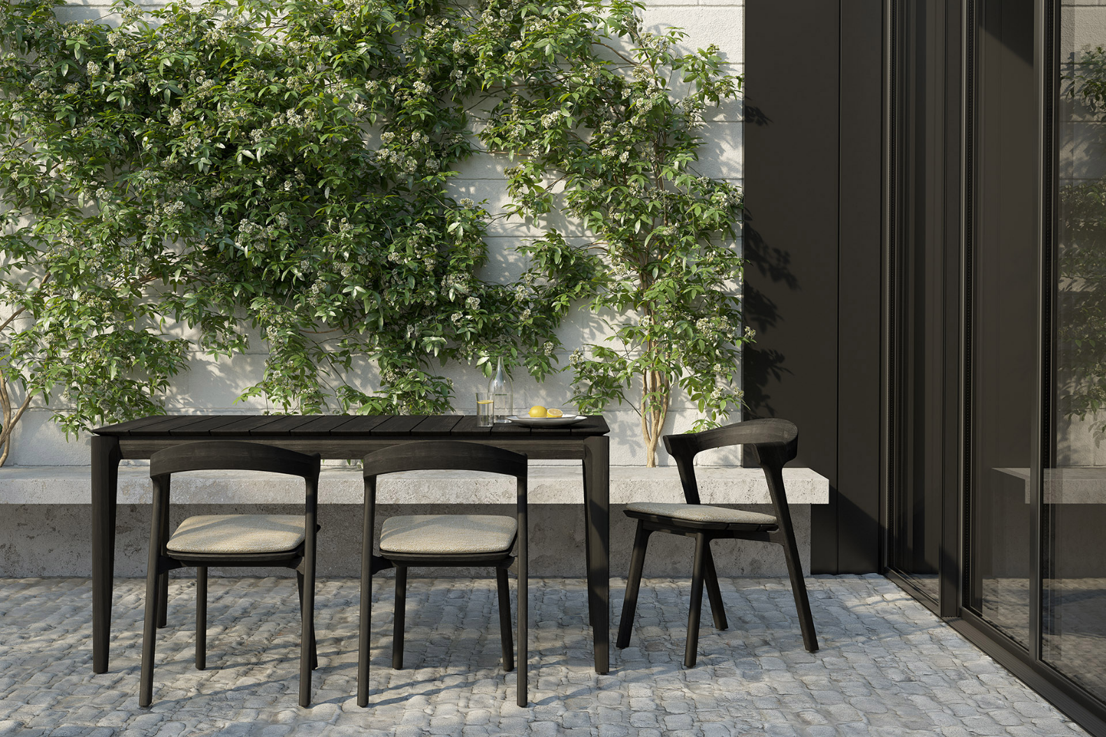 Bok_outdoor_dining_table_and_chair_with_cushion_teak_black