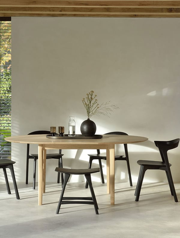 Osso stool and Bok round extendable dining table