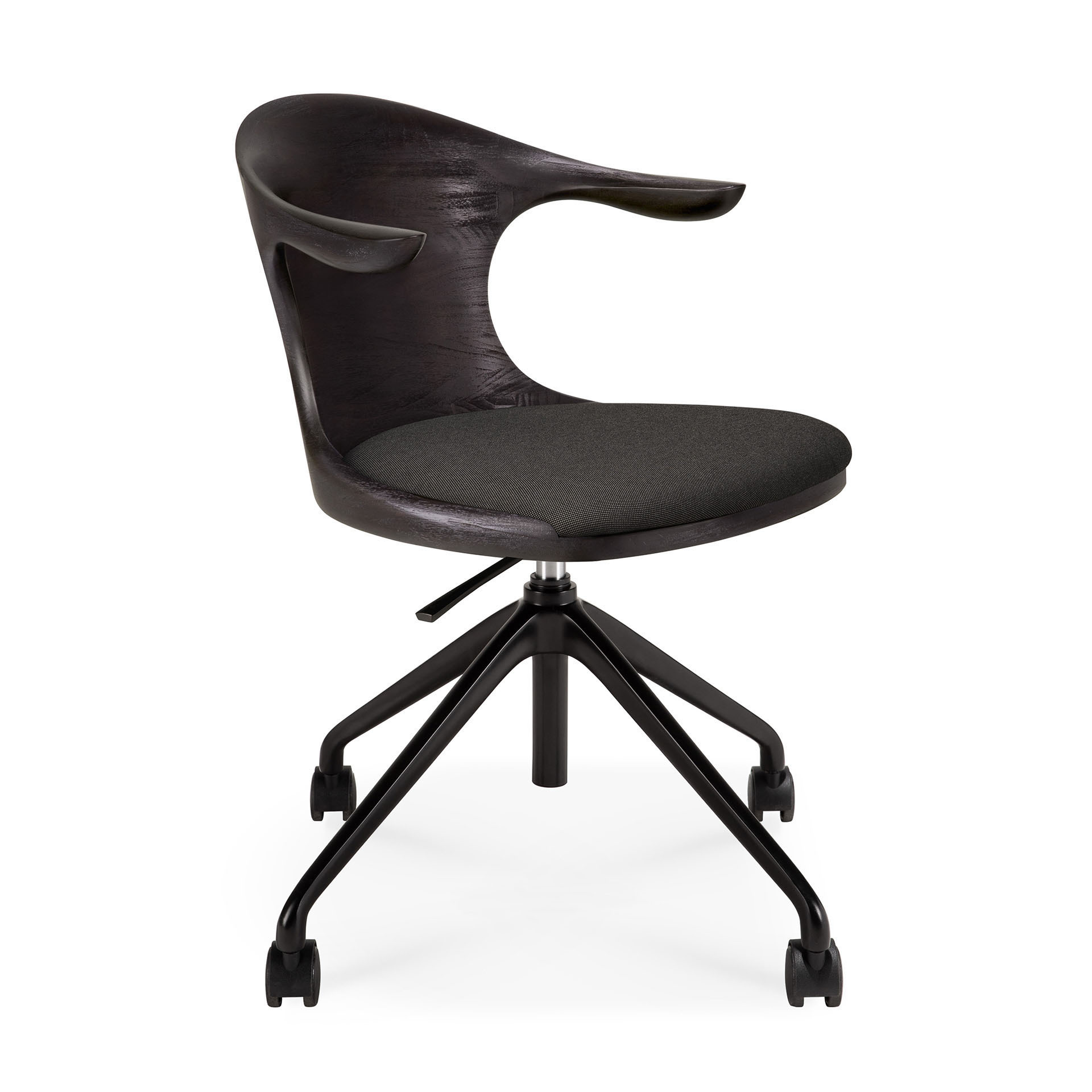 10582_Flow_office_chair_with_wheels_aluminium_base_Black_frame_varnished_teak_Off_Black_fabric_Dark_Grey_Ethnicraft_built_to_grow