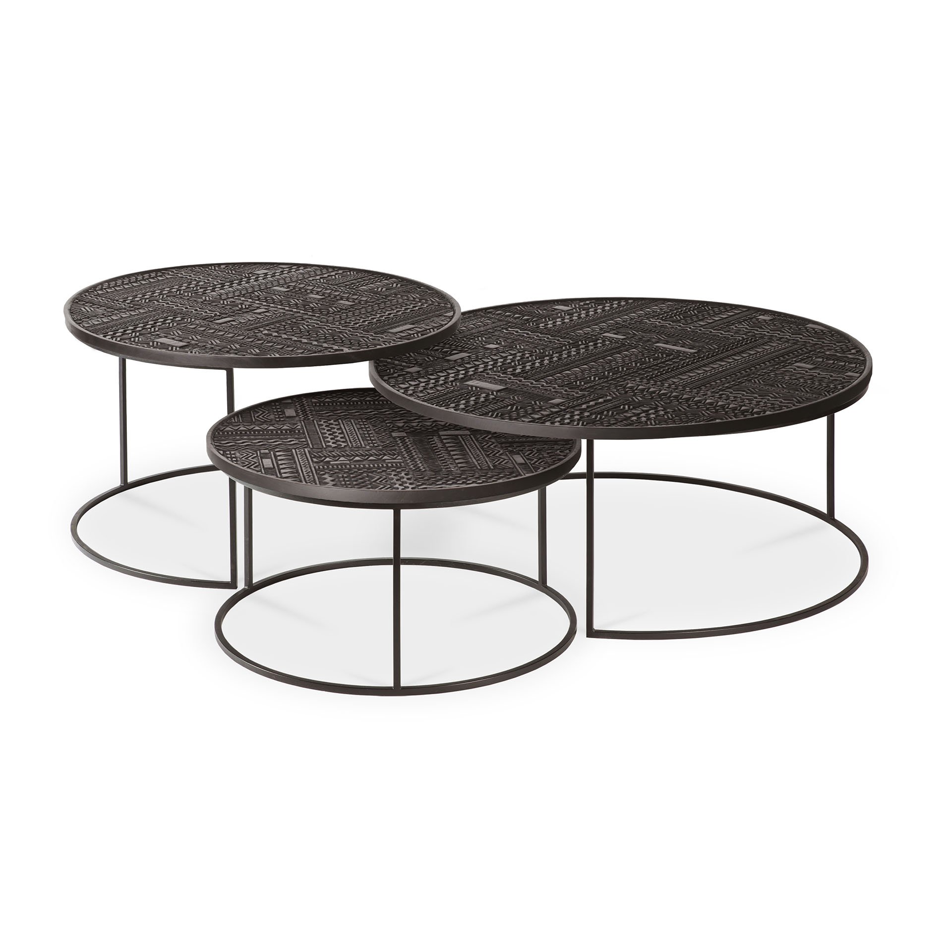 Teak Tabwa round nesting coffee table set